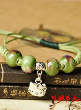 DIY手工创意陶瓷手链 民族风森女手饰 窑变珠子编织首饰地摊商品