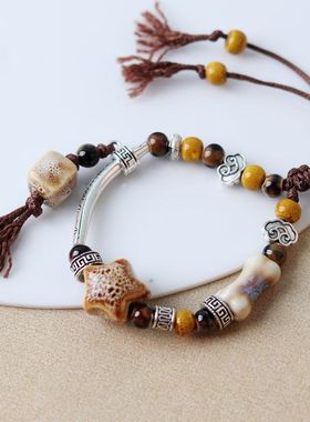 货源小众新中式陶瓷手链骨头瓷珠搭配手串复古手饰国风