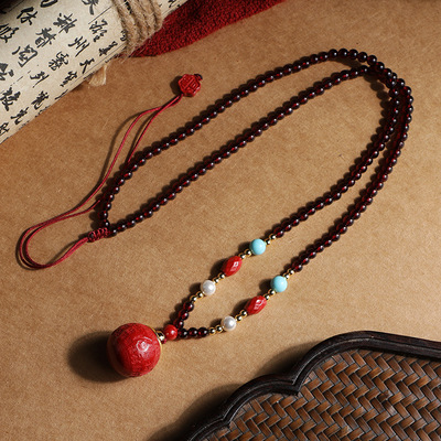 原矿帝王砂福字嘎乌盒幸运珠吊坠女款石榴石项链符毛衣链挂饰