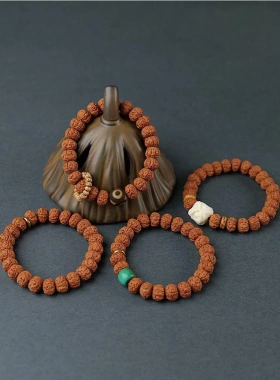 文玩小金刚菩提红皮满肉盘龙纹手链天珠跑环绿松手串那女醒狮五瓣