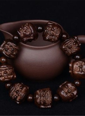 沉水越南沉香木雕刻手串皮黑木男女士佛珠血檀紫檀核桃手链