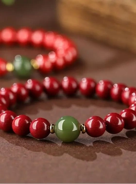 高含量朱砂天然和田玉手串女款紫金砂本命年转运珠手链属龙男款