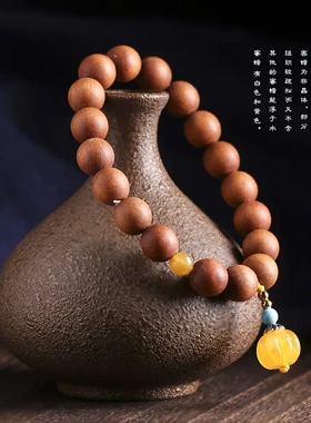 清新文艺感十足！檀香木单圈手链情侣款蜜蜡文玩佛珠手串元福里