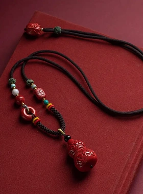 朱砂帝王砂毛衣链祥云福禄葫芦吊坠女项链挂件饰