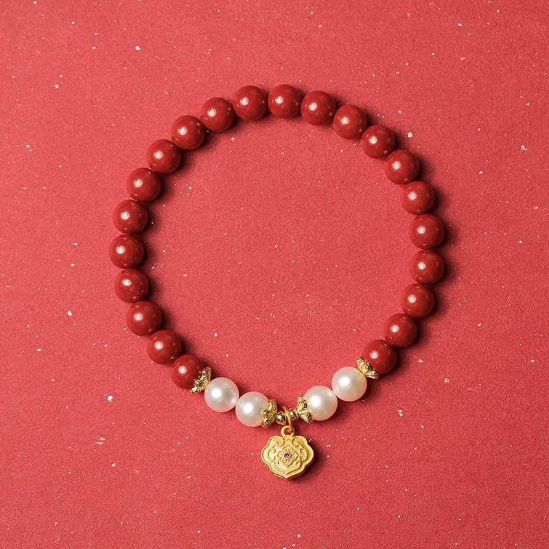 祥云锁朱砂手链正品天然紫金砂帝王砂手串小众设计珍珠蜜蜡