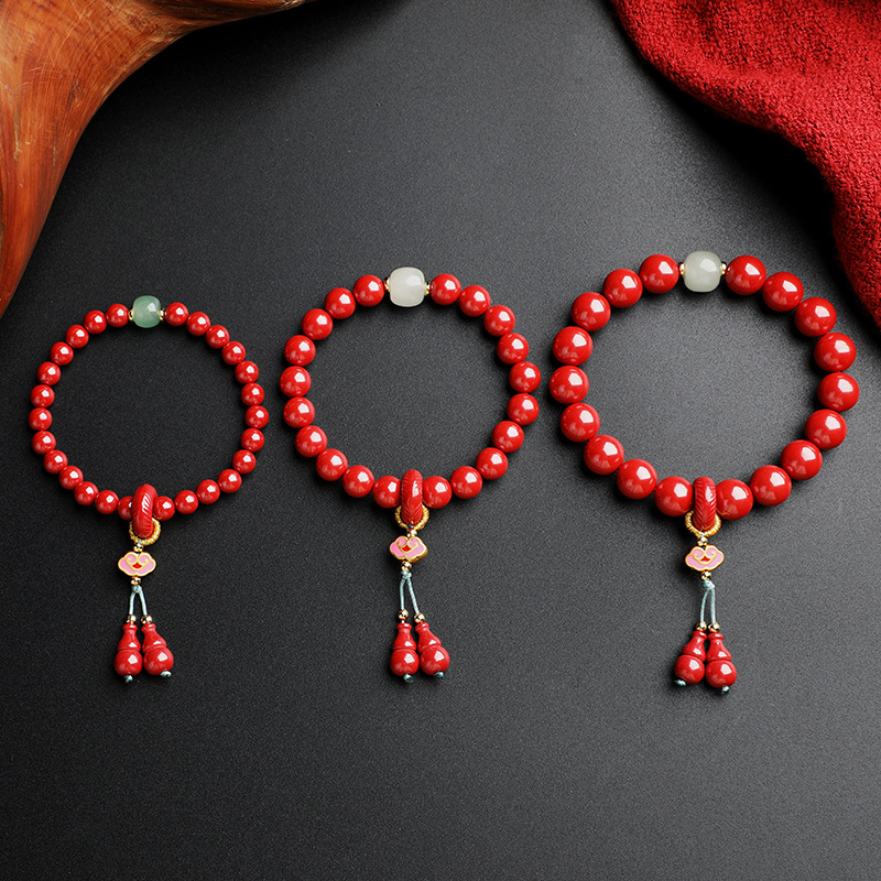 原矿帝王砂手串祥云葫芦手链本命年朱砂随身属兔礼物2023