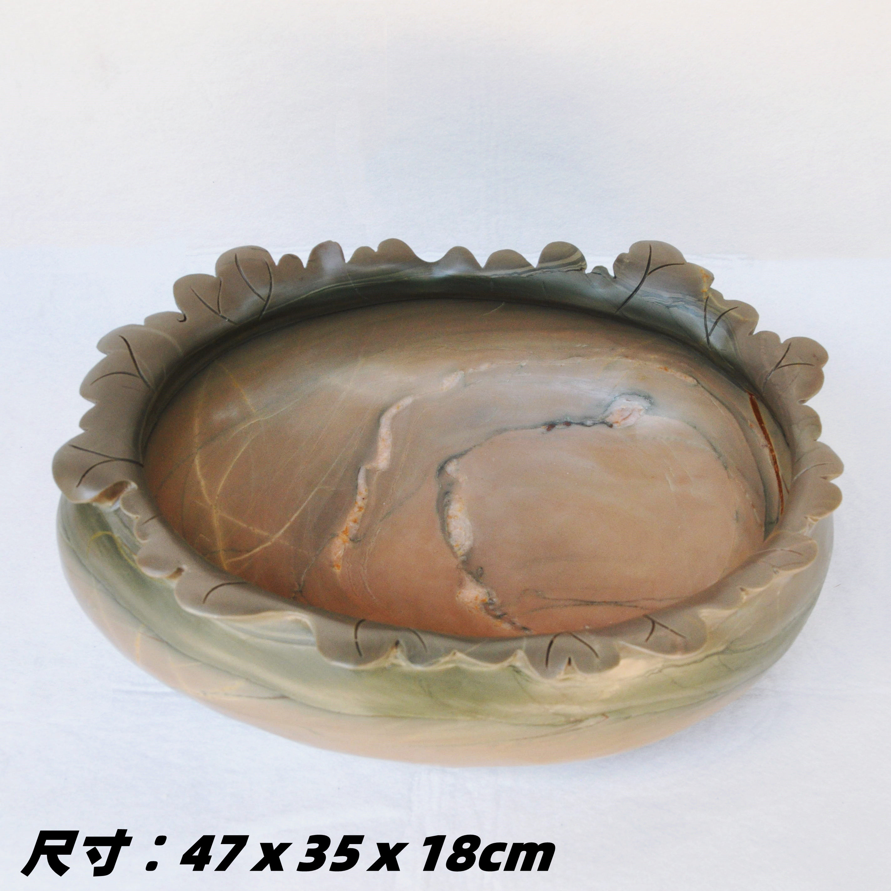 攀枝花苴却砚手工雕刻精品鱼缸彩膘原石文房四宝实用苴却荷叶鱼缸