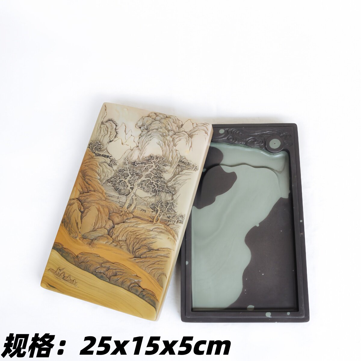 攀枝花苴却砚手工俏色巧雕 老坑黄膘料 嵩山书院   实用收藏砚台