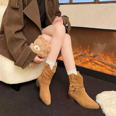 真皮厚底马丁靴女2025秋冬瘦瘦靴高跟黑色小个子踝靴子百搭增高鞋