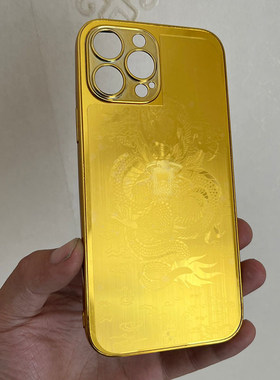适用苹果15 14 13 pro max 12 xs 11 8 plus手机壳XR SE3保护套SE2 MINI 7 6S X金色龙纹硬壳