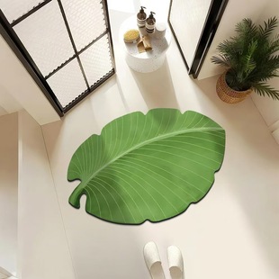 小清新绿叶家用浴室硅藻泥地垫厕所吸水速干卫生间门口防滑脚垫