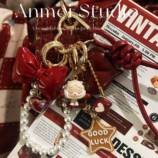 安仔diy泡泡新年molly喜庆红miu系包包小挂件挂饰萌粒饰品