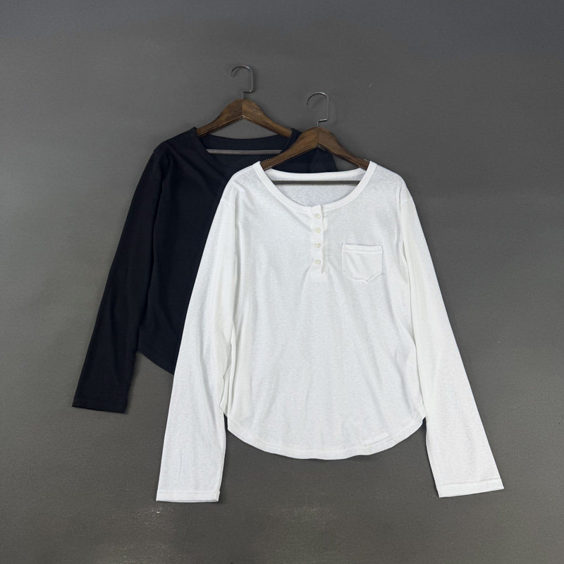 薄款天丝棉！春夏简约纯色单口袋宽松圆领长袖T恤打底衫上衣女潮