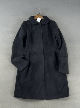 原 澳洲单 129澳元 秋冬黑色修身中长款娃娃领毛呢大衣呢子外套女