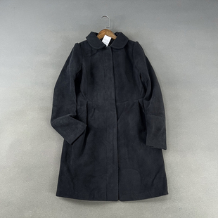 原 澳洲单 129澳元 秋冬黑色修身中长款娃娃领毛呢大衣呢子外套女