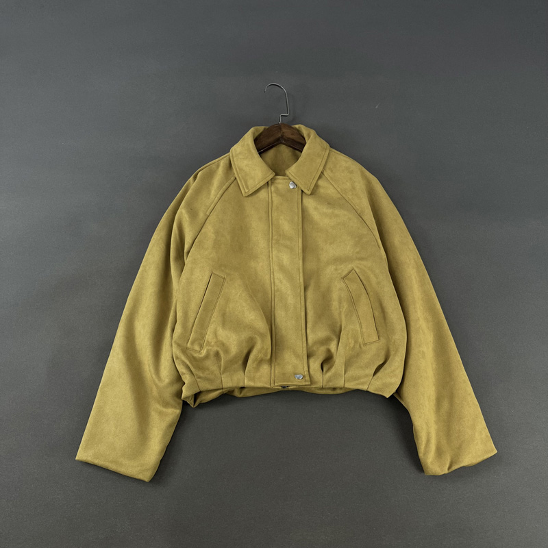 麂皮绒宽松短款夹克飞行员外套女