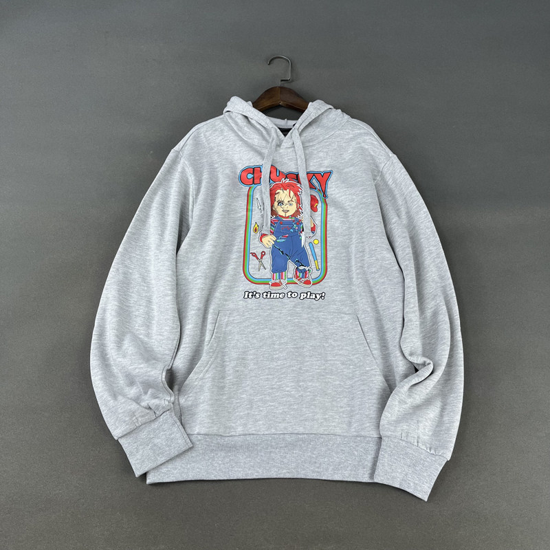 原 美国单 春季潮流复古印花宽松运动休闲薄绒套头连帽卫衣上衣男