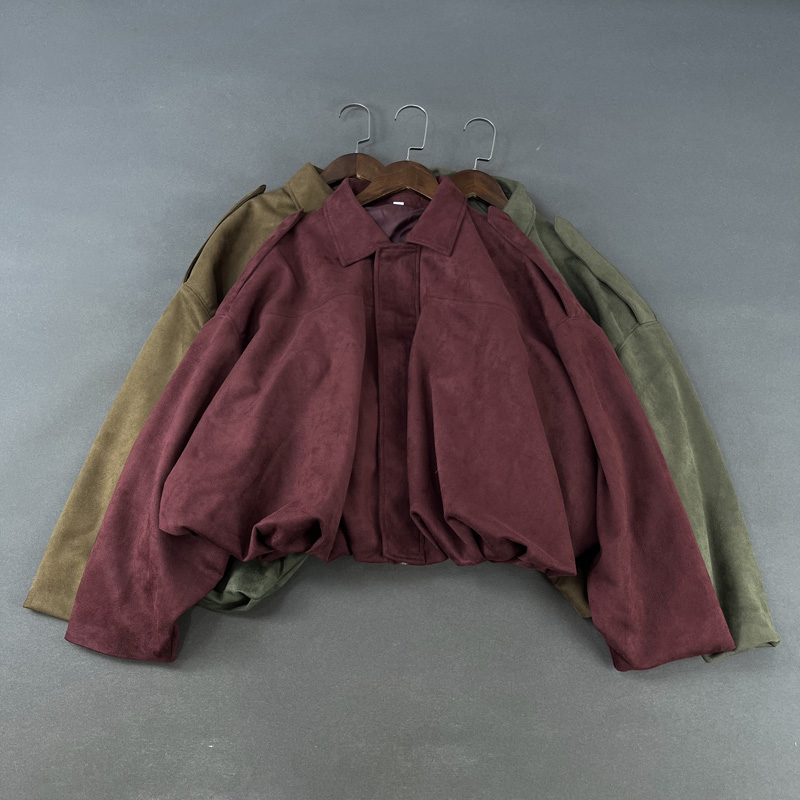 麂皮绒宽松翻领飞行员夹克外套女