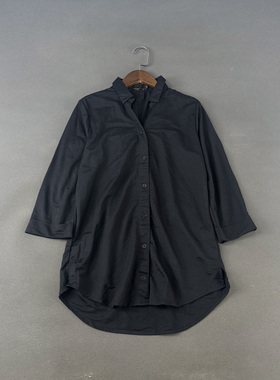 以色列单 柜249+！春夏黑色单排扣宽松七分袖V领衬衫衬衣上衣女潮