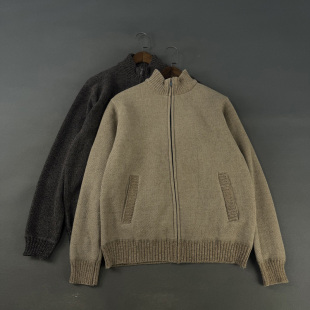 美国单 秋冬保暖加绒加厚雪尼尔针织衫拉链开衫立领毛衣外套男潮