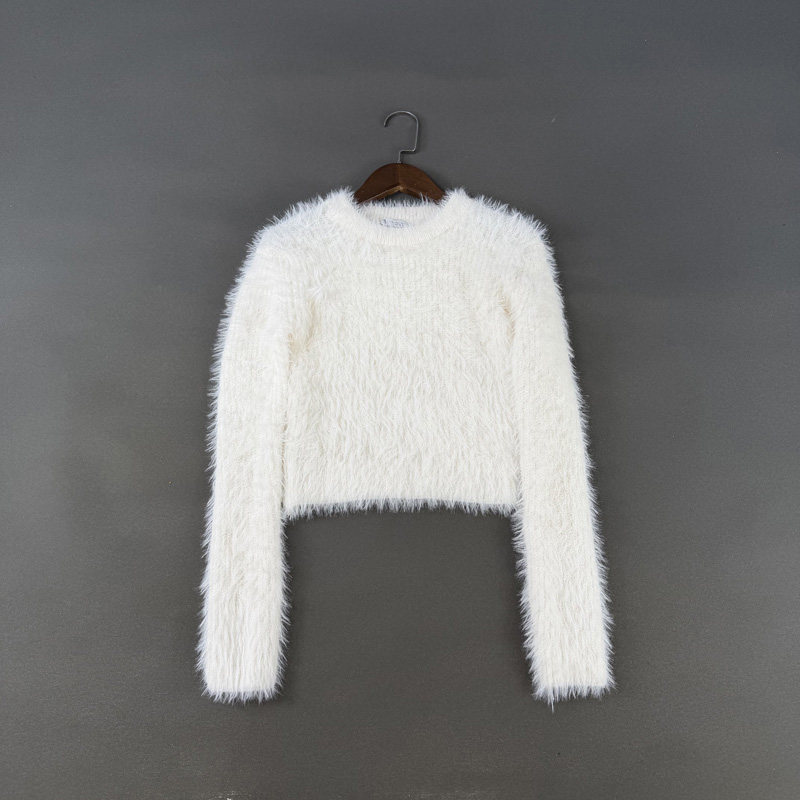 西班牙单 秋冬保暖仿貂绒毛绒纯色修身短款圆领针织衫毛衣上衣女,女装/女士精品,毛针织衫,淘宝优惠券,粉丝福利购,淘宝优惠卷