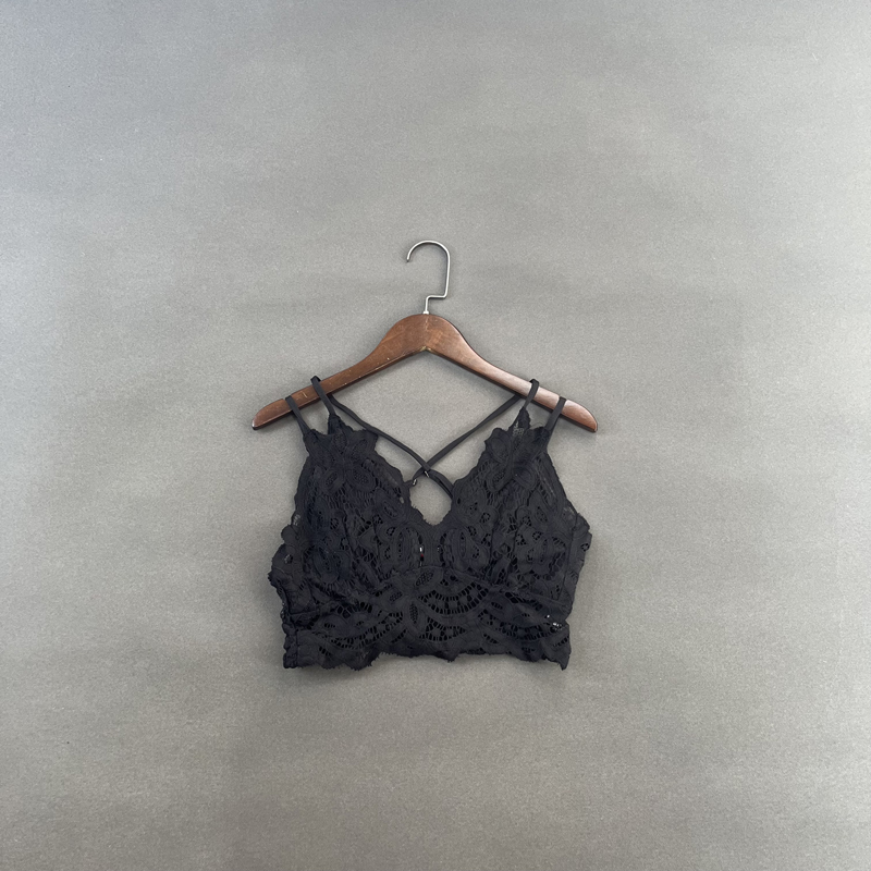 钩花镂空交叉美背超短款蕾丝吊带