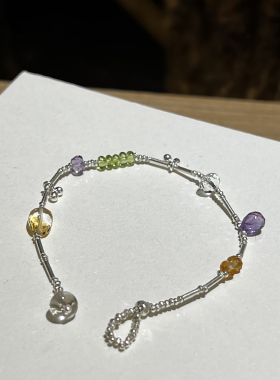 多彩手工紫水晶黄水晶手链