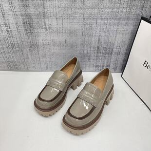 百搭时尚 女百搭春季 单鞋 漆皮女鞋 英伦风法式 拼接增高乐福鞋 小皮鞋