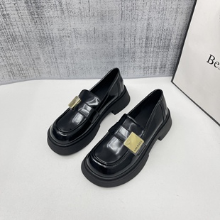 职业单鞋 厚底乐福鞋 增高金属扣英伦风小皮鞋 一脚蹬女鞋 女2026新款