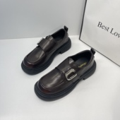 小皮鞋 通勤软底乐福鞋 女英伦风2025新款 秋魔术贴配裙子黑色jk单鞋