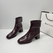 瘦瘦靴粗跟百搭薄款 高跟鞋 靴子马丁靴 小短靴女2025年秋冬新款 法式