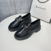 英伦风增高厚底乐福鞋 女 粗跟单鞋 女2025新款 春秋一脚蹬复古小皮鞋