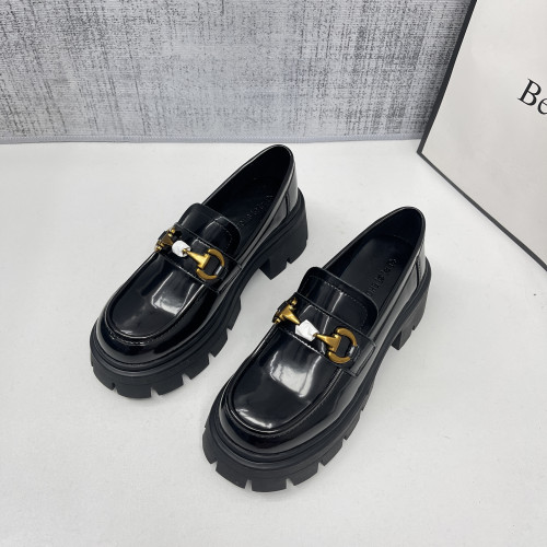 黑色增高松糕乐福鞋女春秋新款