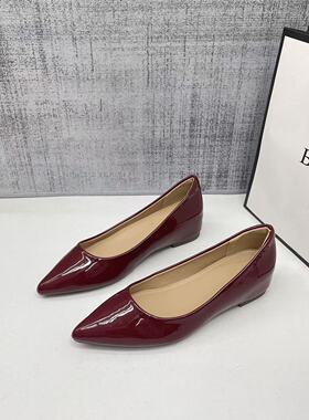 法式性感尖头内增高4公分浅口女鞋百搭气质红色单鞋女通勤时尚