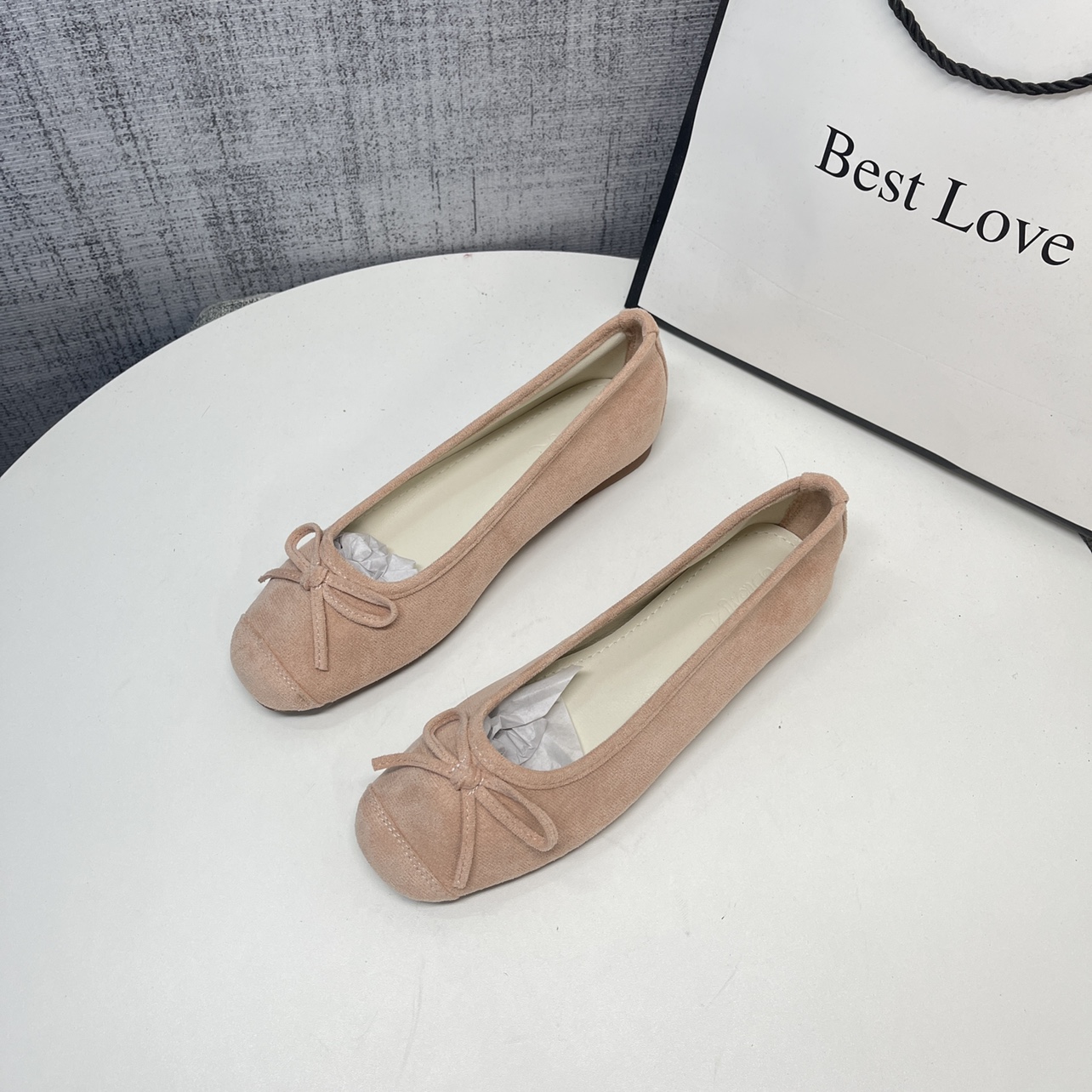 绒面法式晚风平底蝴蝶结芭蕾鞋