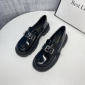 2025秋季 一脚蹬厚底松糕JK英伦复古单鞋 小皮鞋 休闲黑色乐福鞋 女款