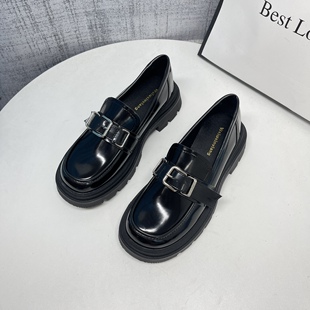 女款 休闲黑色乐福鞋 小皮鞋 一脚蹬厚底松糕JK英伦复古单鞋 2025秋季