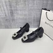 粗跟毛毛鞋 水钻加绒水钻玛丽珍晚晚鞋 单鞋 子外穿2026新款 女鞋 法式