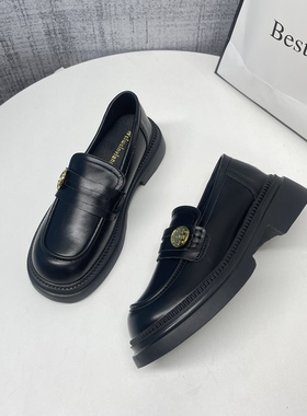 厚底乐福鞋女2025新款春季山茶花金币英伦复古单鞋上班黑色小皮鞋