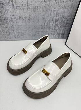 白色皮英伦风厚底JK小皮鞋女2026春秋百搭乐福鞋一脚蹬软底单鞋