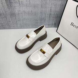 一脚蹬软底单鞋 白色皮英伦风厚底JK小皮鞋 女2026春秋百搭乐福鞋