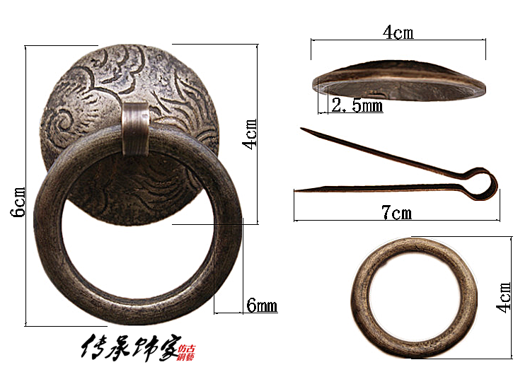 仿古中式加厚抽屉衣柜门拉手圆环拉手4公分铜环把手纯铜复古黄铜