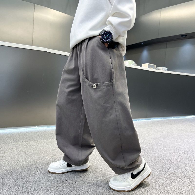 2025年新款男童裤子小学生中大童长裤潮牌儿童水洗棉布休闲工装裤
