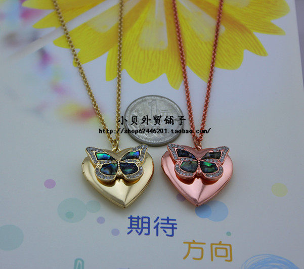 花非花雾非雾叶凡同款枯叶蝶贝壳蝴蝶项链桃心相合可打开放照片女