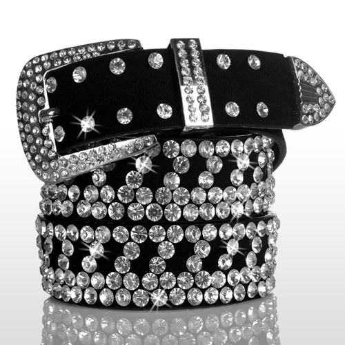 韩版女士真皮镶钻皮带合金