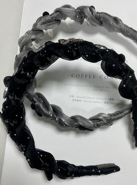 时尚编织网纱发箍女黑色高颅顶显脸小水钻装饰精致发箍0022