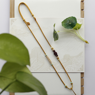 纯手工编绳编织项链绳吊坠挂绳毛衣链金黄色搭配金饰八宝罗盘定制