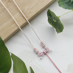 纯手工编绳编织在逃公主项链绳吊坠挂绳毛衣链细款粉色粉水晶定制