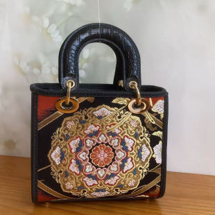 头层荔枝纹皮戴妃包手工牛皮包diy材料包宋锦材料包钥钥手工真皮