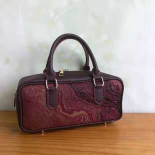 头层牛皮保龄球包材料包钥钥手工包包diy自制材料宋锦新中式 古风